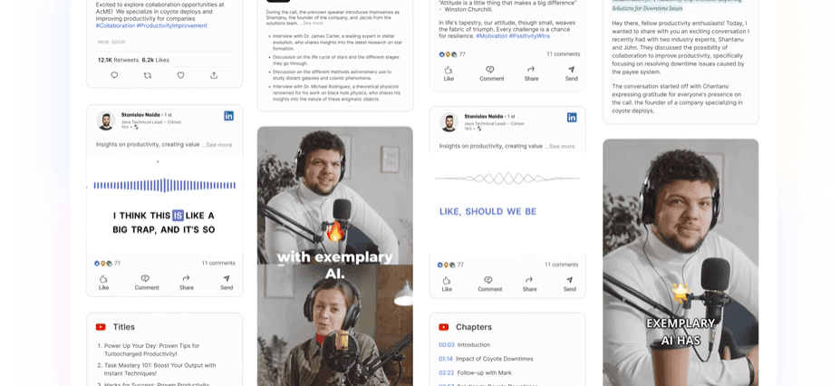 Repurposing one long video into clips, articles and social posts