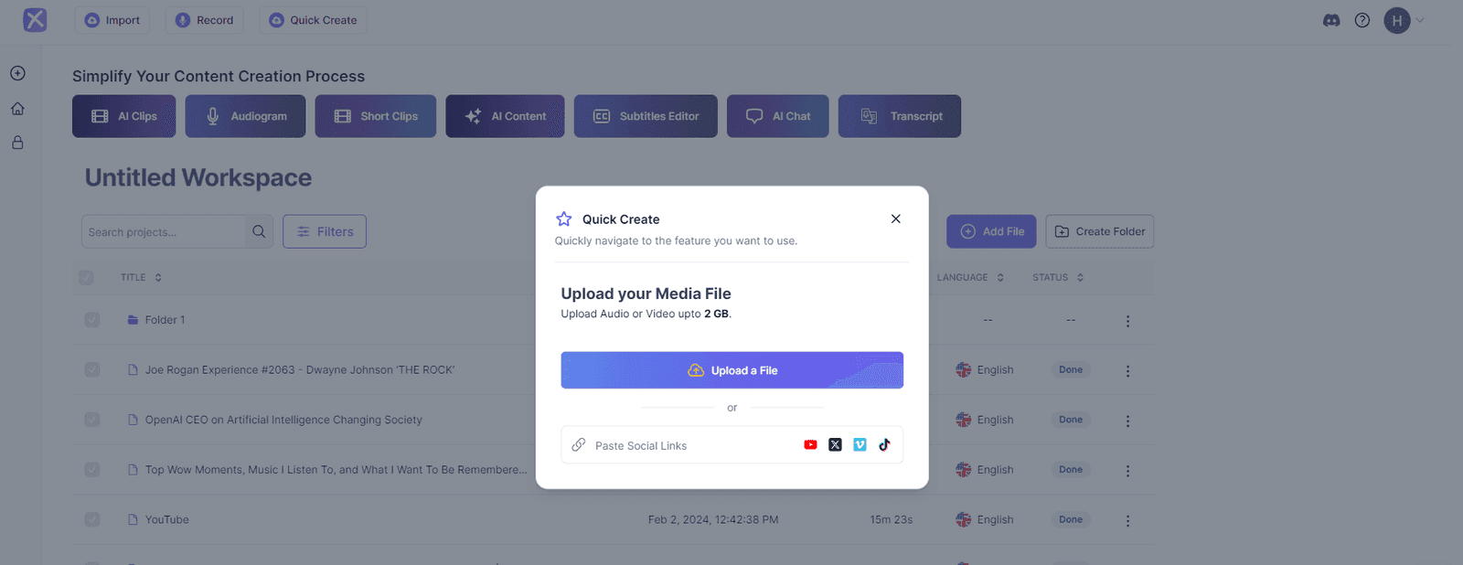 Upload the video content by signing in with Exemplary AI