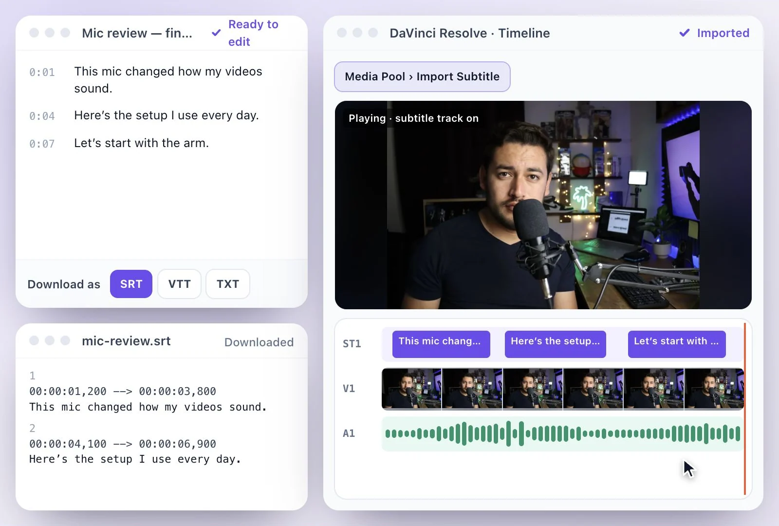 Subtitles playing over the video in the editor viewer
