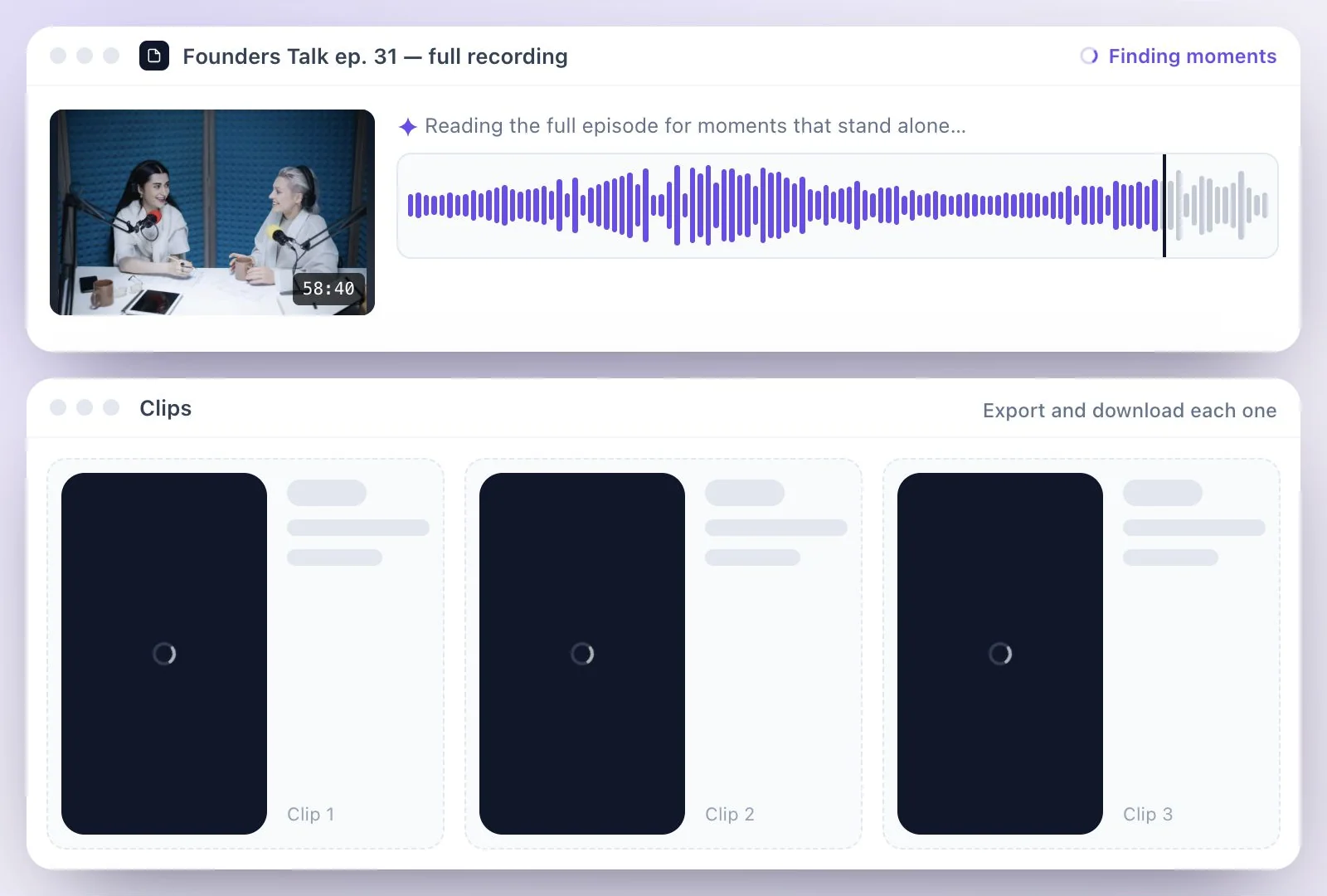 A long webinar recording uploading into a new shorts project