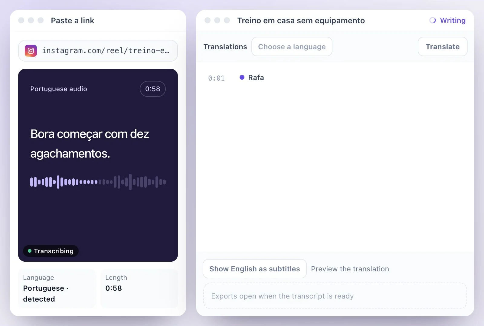 A Portuguese recording added, with its language detected