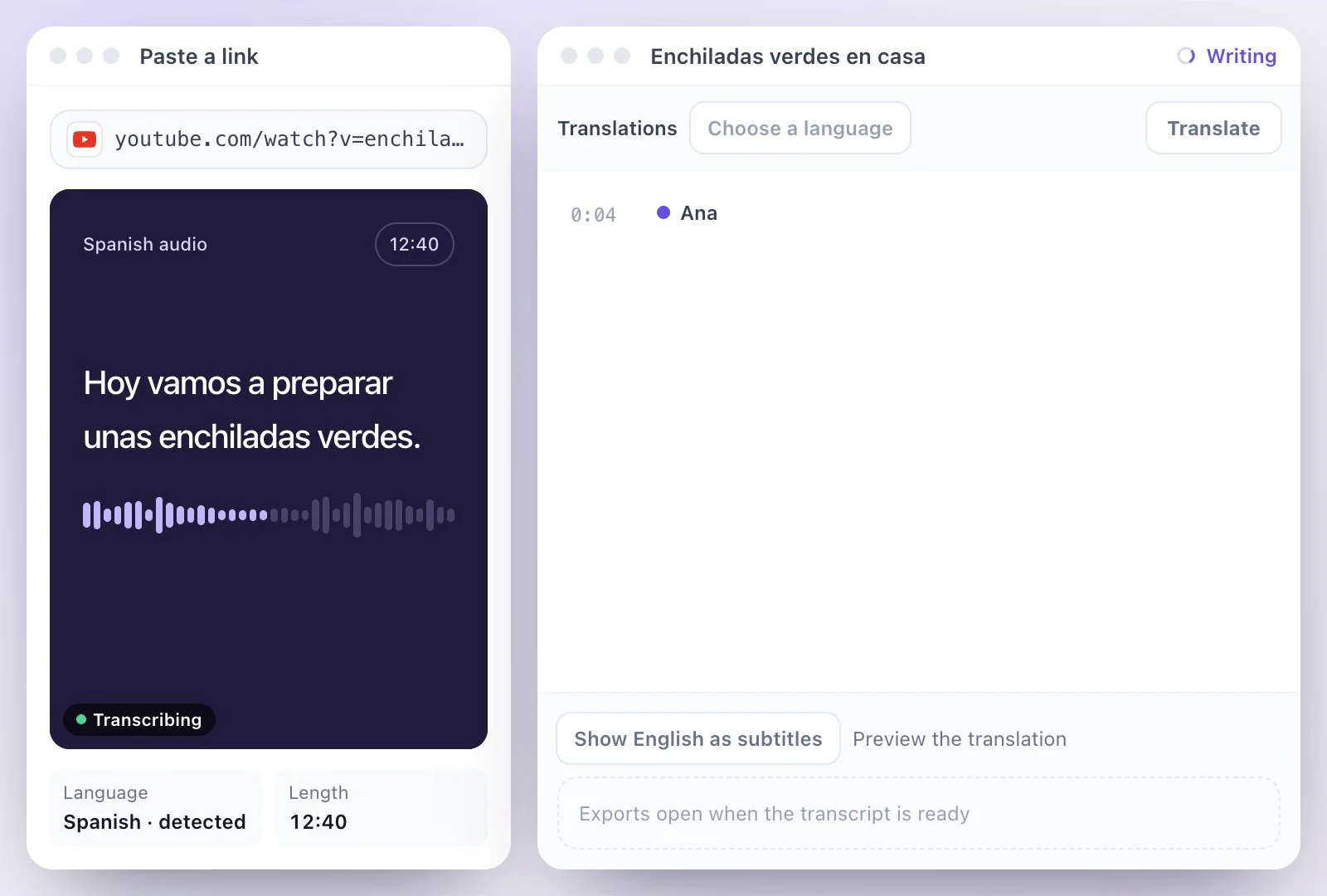 A Spanish recording added, with its language detected