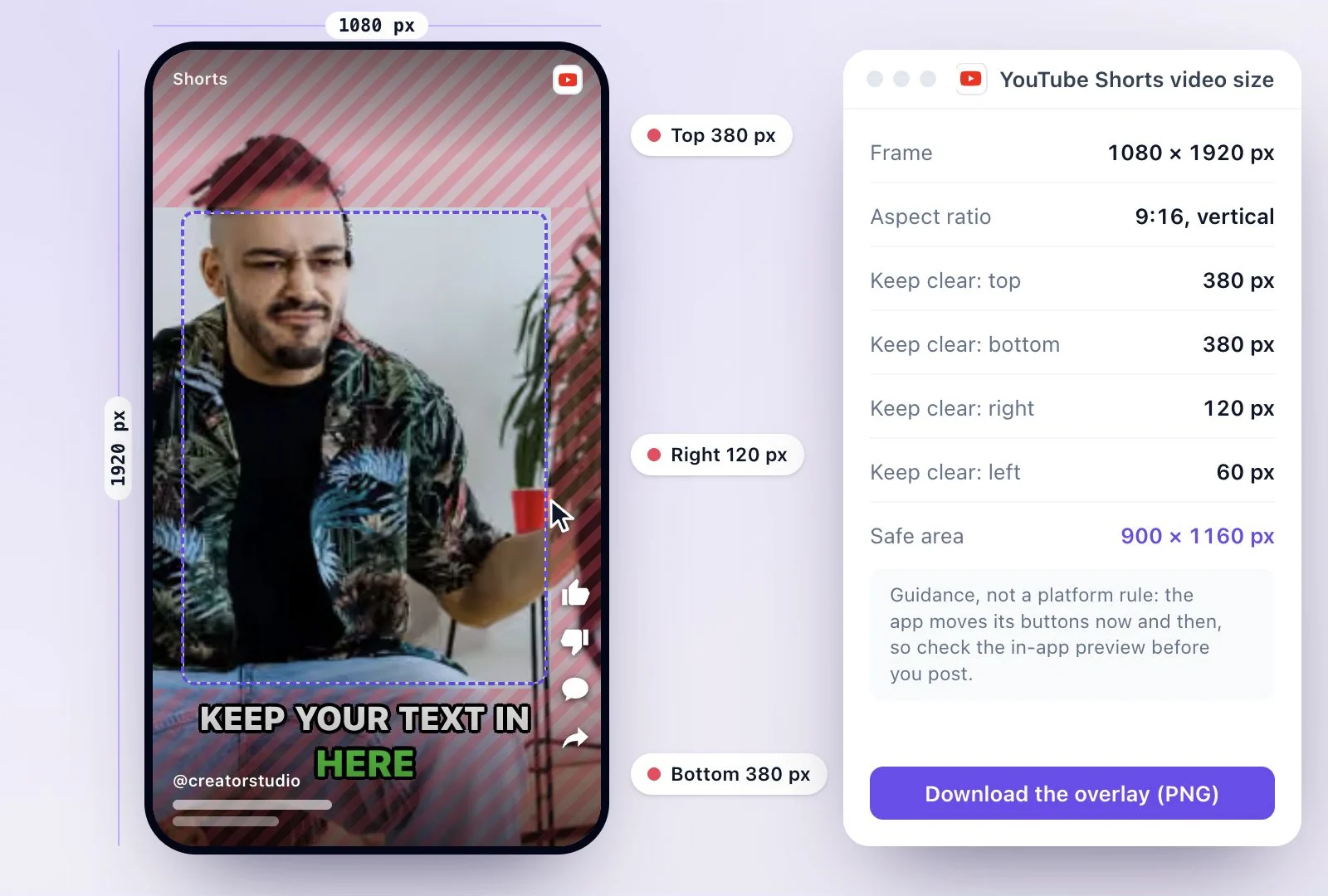 The Shorts player controls over a vertical video, with the covered margins hatched